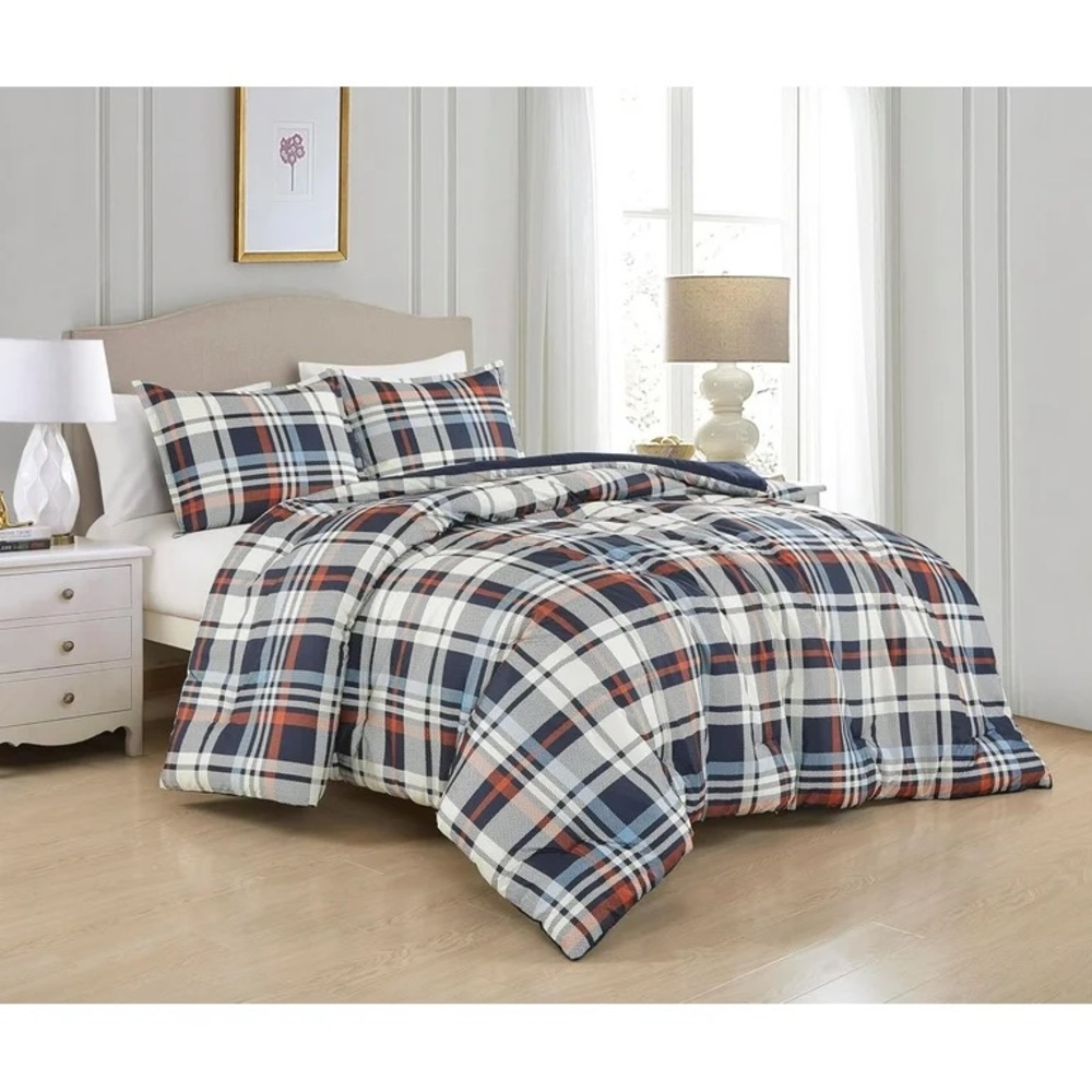 Plaid Comforter Set full size 3 piece comforter set- Blue, Red, White